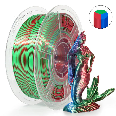 MINGDA Silk Tri-Color Shiny PLA Filament, 1.75mm 1kg(2.2lbs), Red+Green+Blue